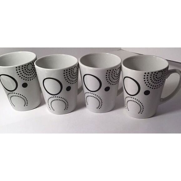 Gibson Home 8 oz Black And White Mug Cup Set Of 4 Modern Retro Design - Picture 11 of 11